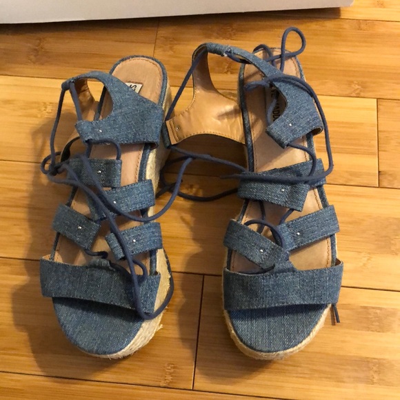 Steve Madden Brayla Denim Fabric Espadrille Wedges Size 9 - Picture 4 of 10